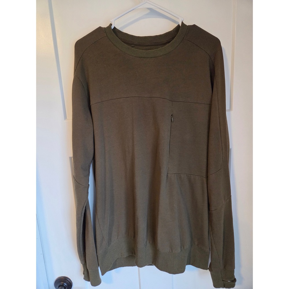 Zyia Active Mens‎ Olive Green Crewneck Sweatshirt Vertical Zip Pocket Medium
